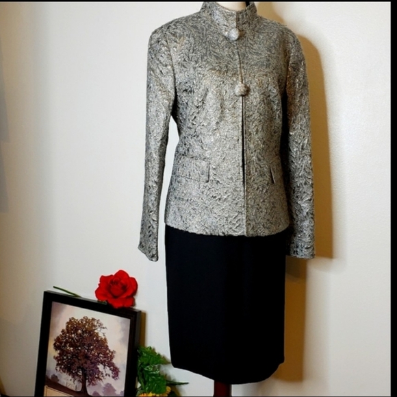 Lafayette 148 Silver Shimmer Mandarin Jacket Wool Luxury Asian Office Spring - Picture 14 of 15